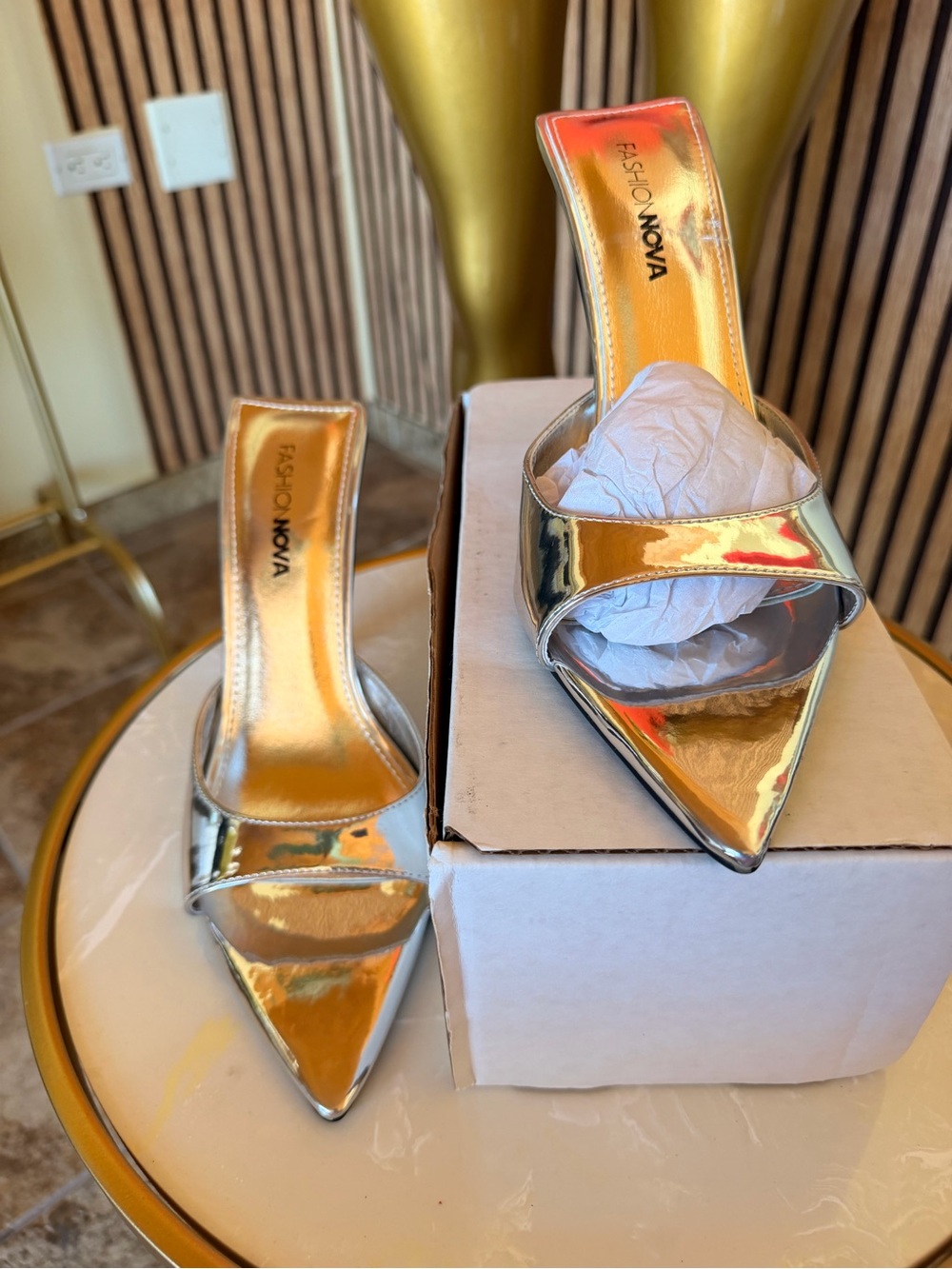 Fashion Nova Gold Pointed-Toe Slip-On Heels